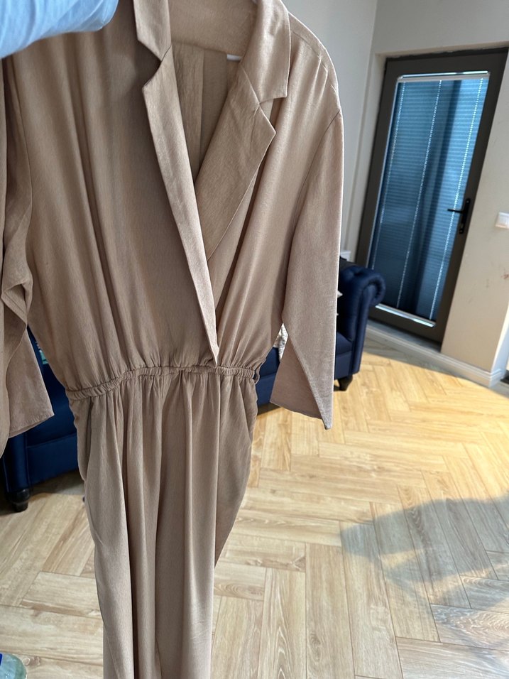 Bej Keten Kumaşlı Kadın Tulum - Görsel 3