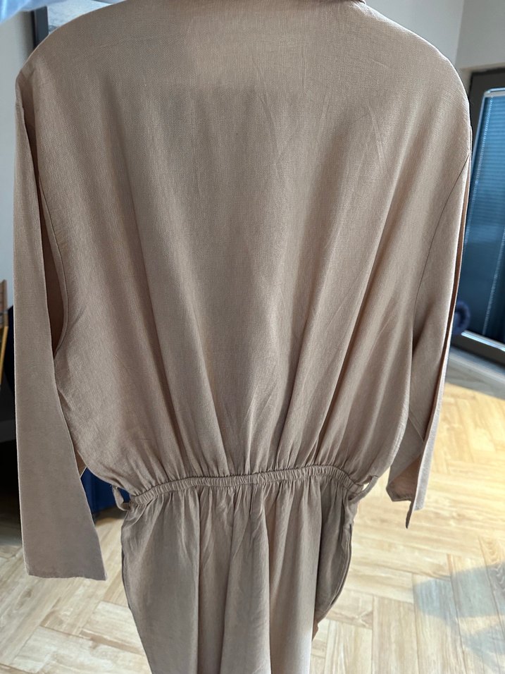 Bej Keten Kumaşlı Kadın Tulum - Görsel 5