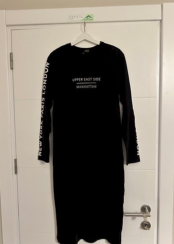 Siyah Drapeli Uzun Kollu Uzun Elbise - Görsel 5