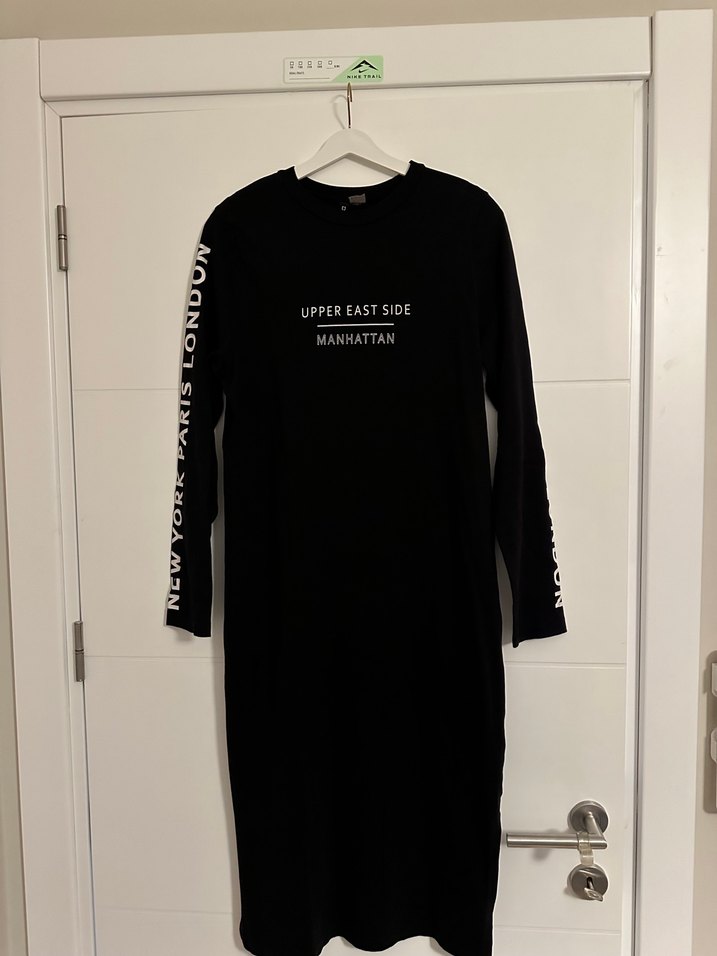 Siyah Drapeli Uzun Kollu Uzun Elbise - Görsel 5