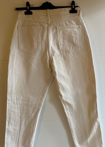 Beyaz Keten Kadın Regular Fit Pantolon - Görsel 6