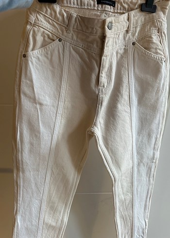 Beyaz Keten Kadın Regular Fit Pantolon - Görsel 4