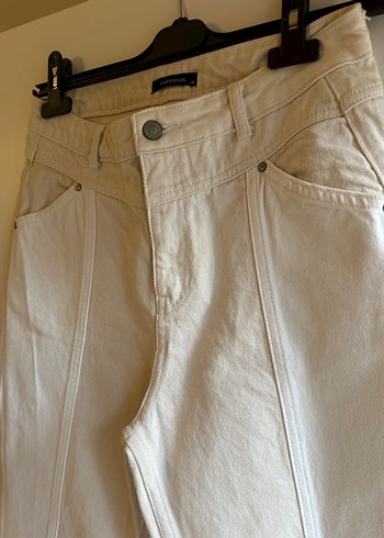 Beyaz Keten Kadın Regular Fit Pantolon - Görsel 3