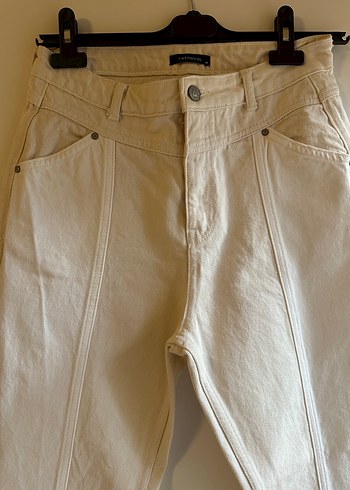 Beyaz Keten Kadın Regular Fit Pantolon - Görsel 2