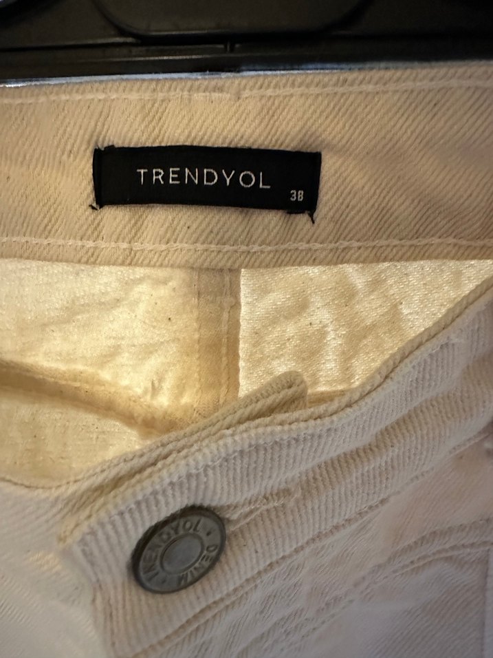 Beyaz Keten Kadın Regular Fit Pantolon - Görsel 5