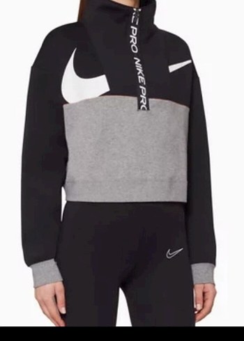 Nike Pro Gri Fermuarlı Yarım Balıkçı Sweatshirt - Görsel 2