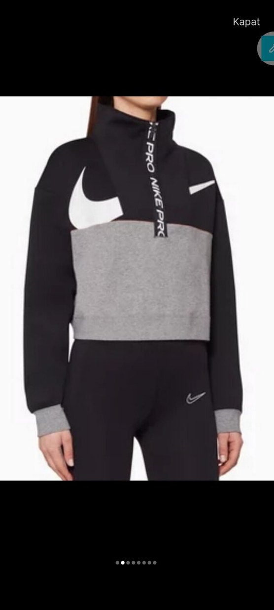 Nike Pro Gri Fermuarlı Yarım Balıkçı Sweatshirt - Görsel 2
