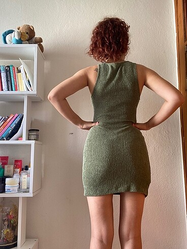 m Beden Bel detaylı fitilli elbise