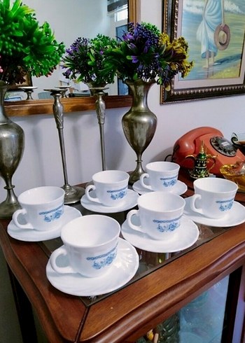 Mavi Desenli Porselen Çay Fincan Takımı - Görsel 4