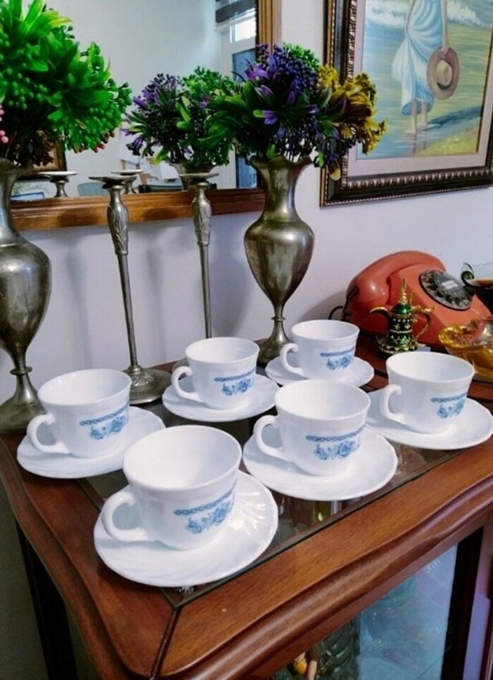 Mavi Desenli Porselen Çay Fincan Takımı - Görsel 4