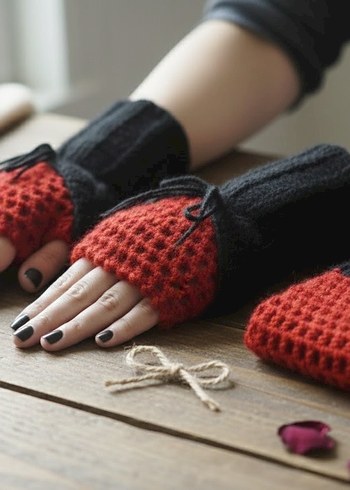 El Örgüsü Vintage Parmaksız Eldiven/Bileklik - Görsel 2