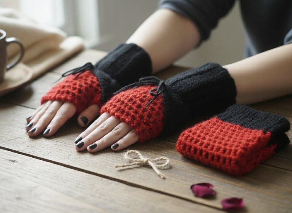 El Örgüsü Vintage Parmaksız Eldiven/Bileklik - Görsel 2