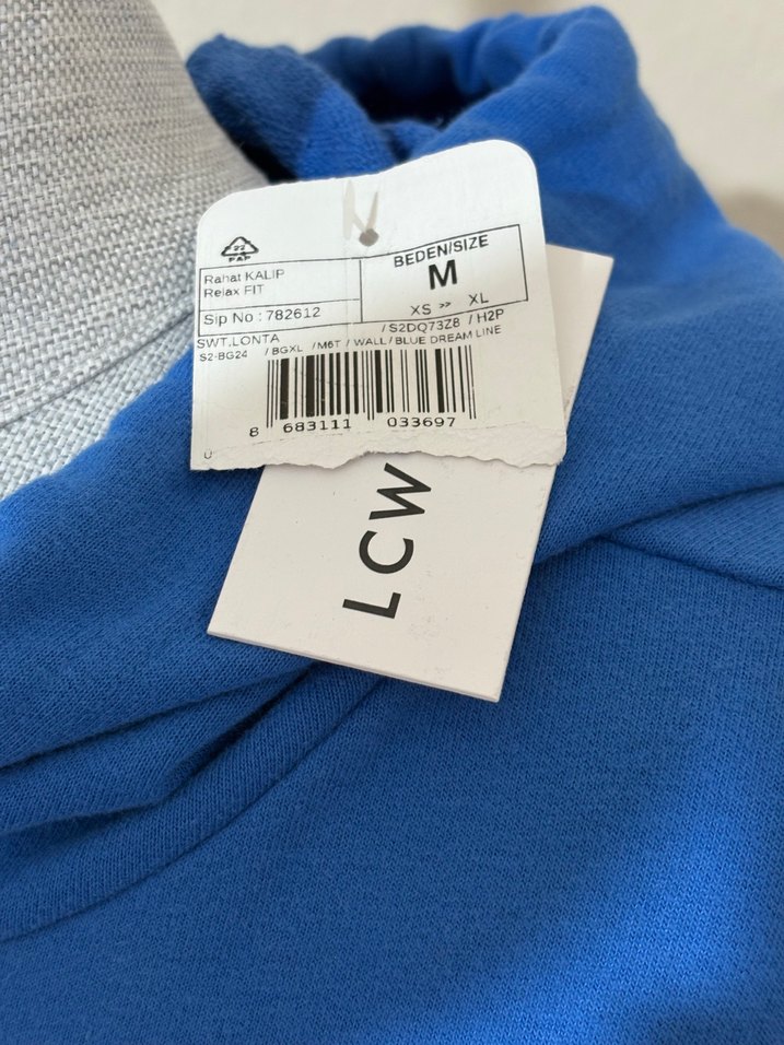 Mavi Kapüşonlu Yazılı Kadın Sweatshirt - Görsel 3