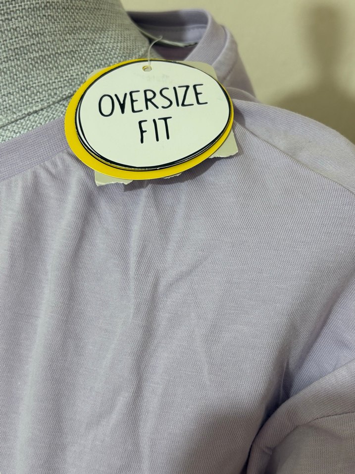 Mor Baskılı Oversize Kadın Tişört ve tayt - Görsel 5