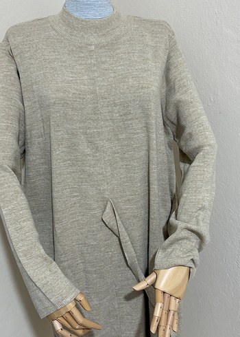 Bej Uzun Kollu Triko Elbise - Görsel 3