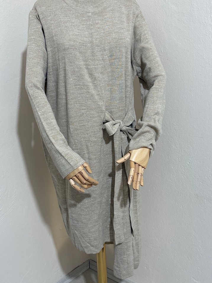 Bej Uzun Kollu Triko Elbise - Görsel 2