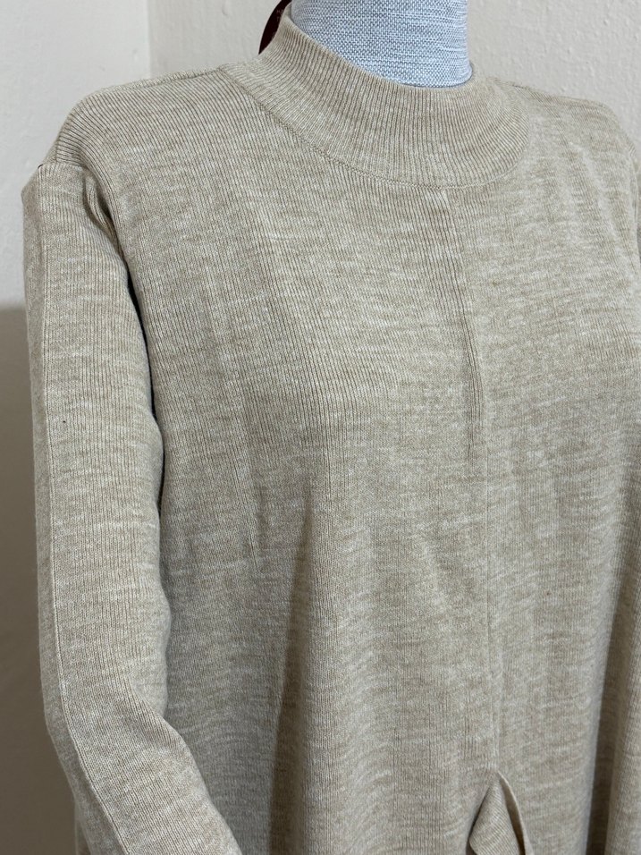 Bej Uzun Kollu Triko Elbise - Görsel 4