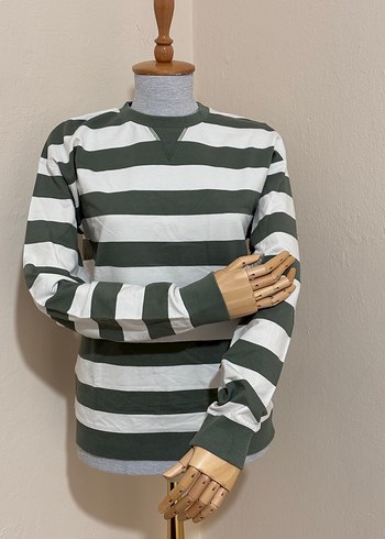 Yeşil-Beyaz Çizgili Sweatshirt