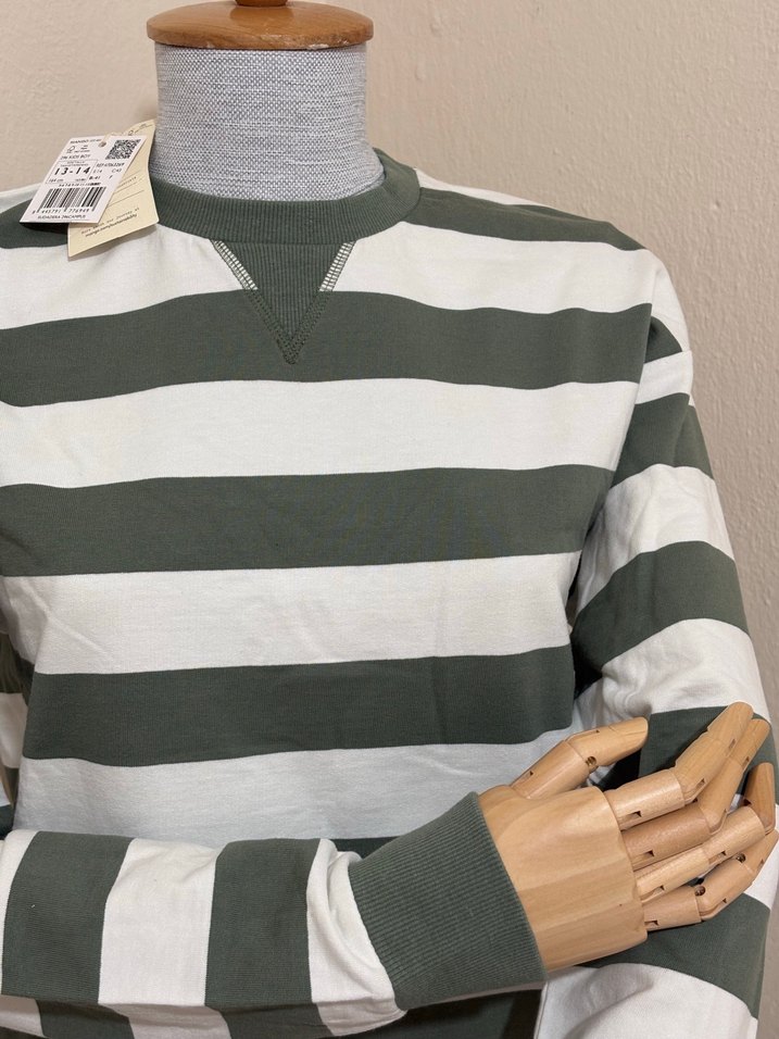 Yeşil-Beyaz Çizgili Sweatshirt - Görsel 4