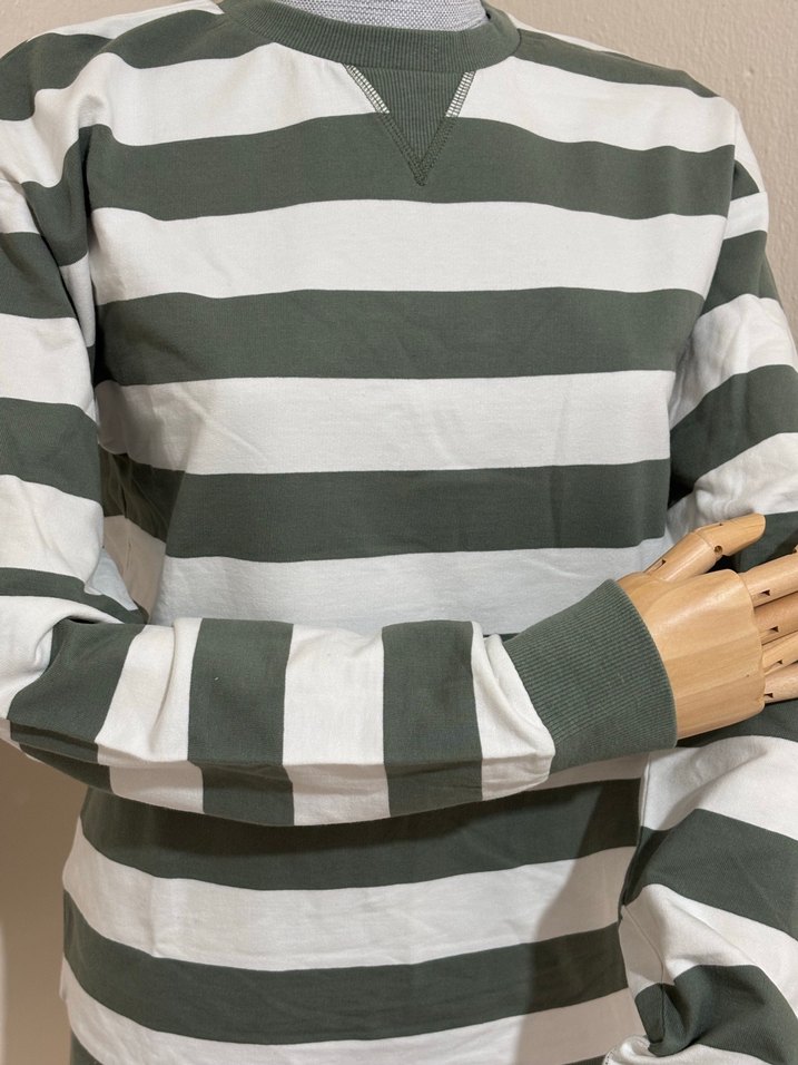 Yeşil-Beyaz Çizgili Sweatshirt - Görsel 2