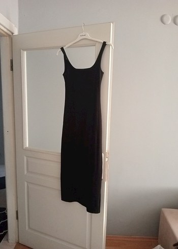l Beden Siyah Minimalist Uzun Elbise