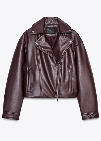 Zara Bordo Deri Biker Ceket