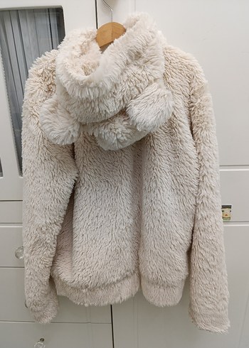 Krem Peluş Kapüşonlu çocuk mont 10-12 yaş - Görsel 2