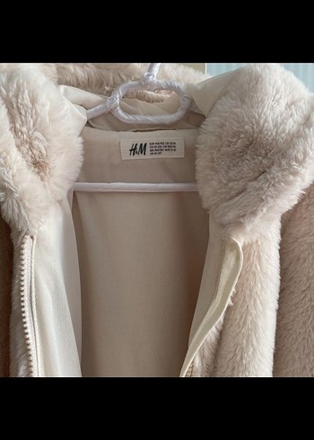 Krem Peluş Kapüşonlu çocuk mont 10-12 yaş - Görsel 3