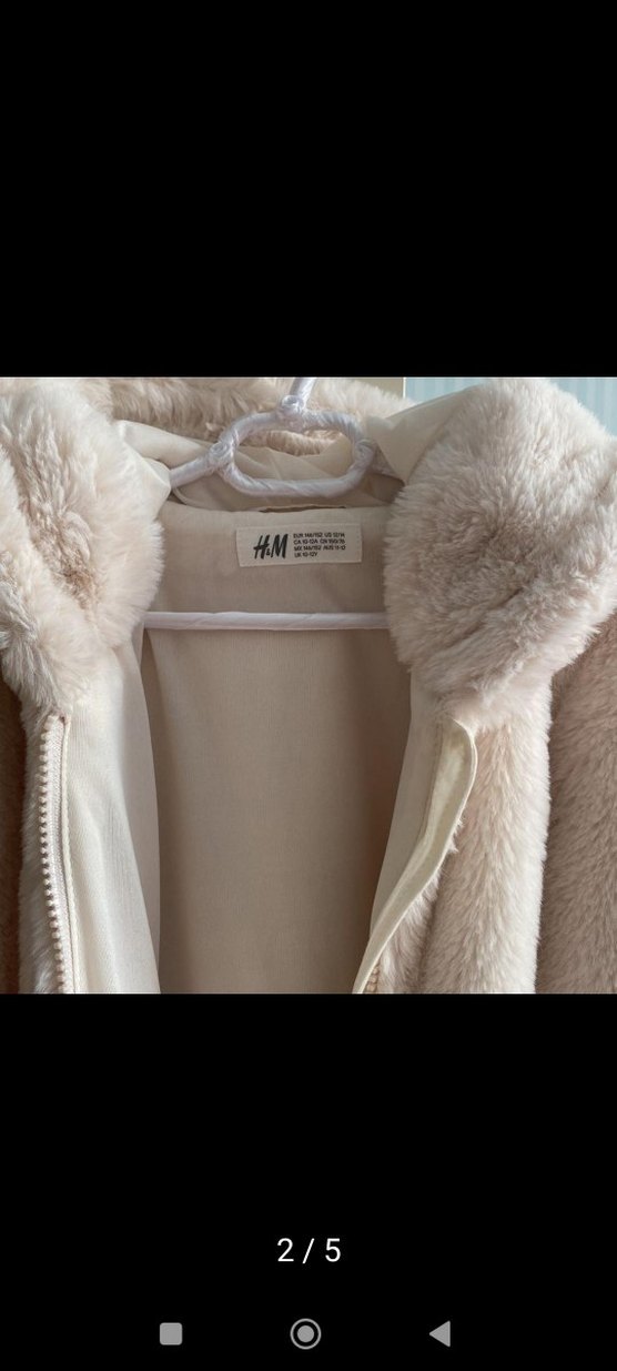 Krem Peluş Kapüşonlu çocuk mont 10-12 yaş - Görsel 3