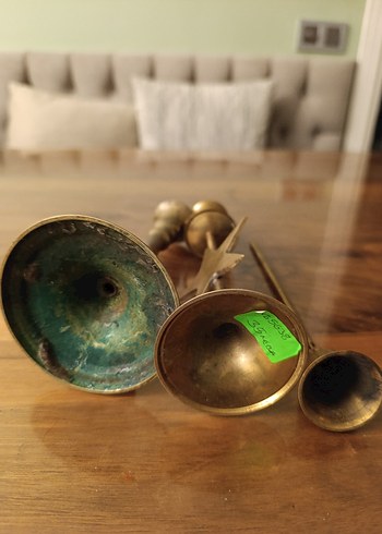 Parlak pirinç Mumluk şamdan  ve mum söndürme aleti - Görsel 4