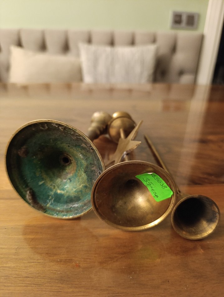 Parlak pirinç Mumluk şamdan  ve mum söndürme aleti - Görsel 4