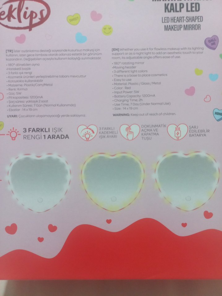 Kalp Şeklinde LED Işıklı Makyaj Aynası - Görsel 3