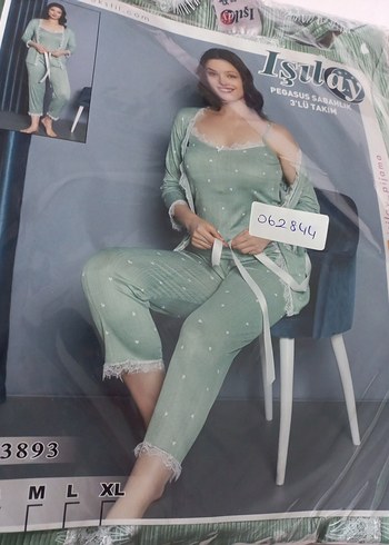 Isılay Yeşil Desenli Mini Kadın Pijama Takımı - Görsel 5