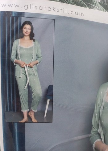 Isılay Yeşil Desenli Mini Kadın Pijama Takımı - Görsel 2