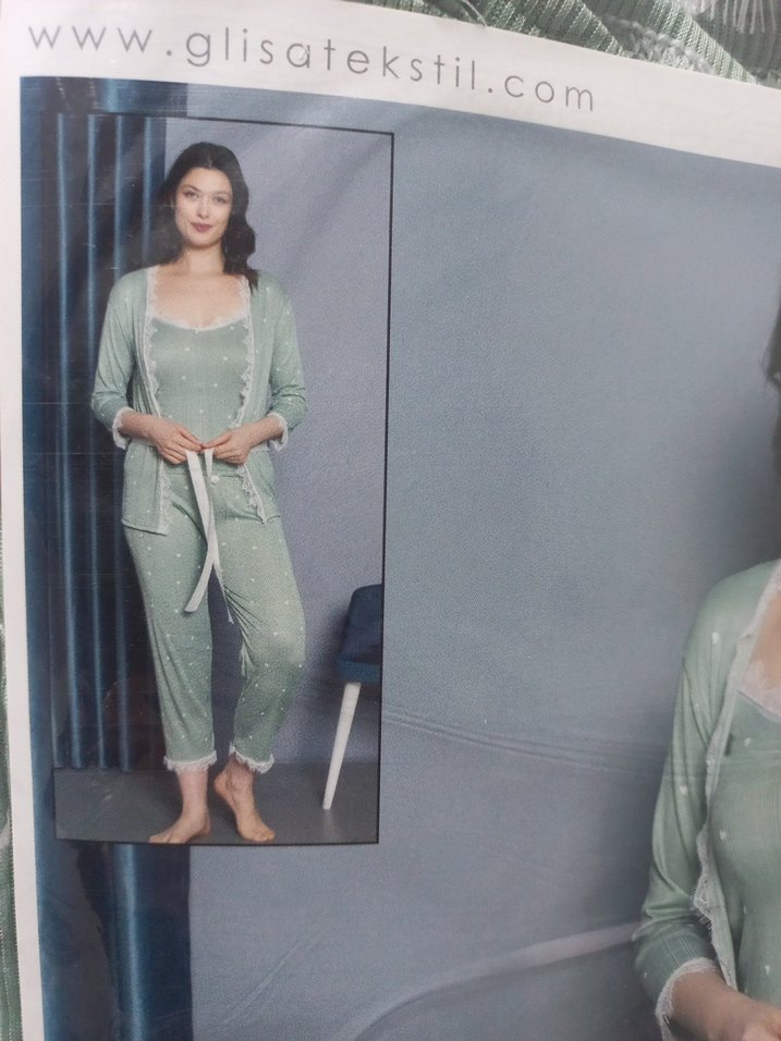 Isılay Yeşil Desenli Mini Kadın Pijama Takımı - Görsel 2