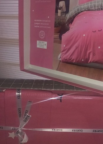 Pembe Baskılı Nevresim Takımı Gri Detaylı Bambi - Görsel 4