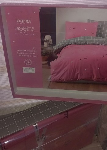 Pembe Baskılı Nevresim Takımı Gri Detaylı Bambi - Görsel 3