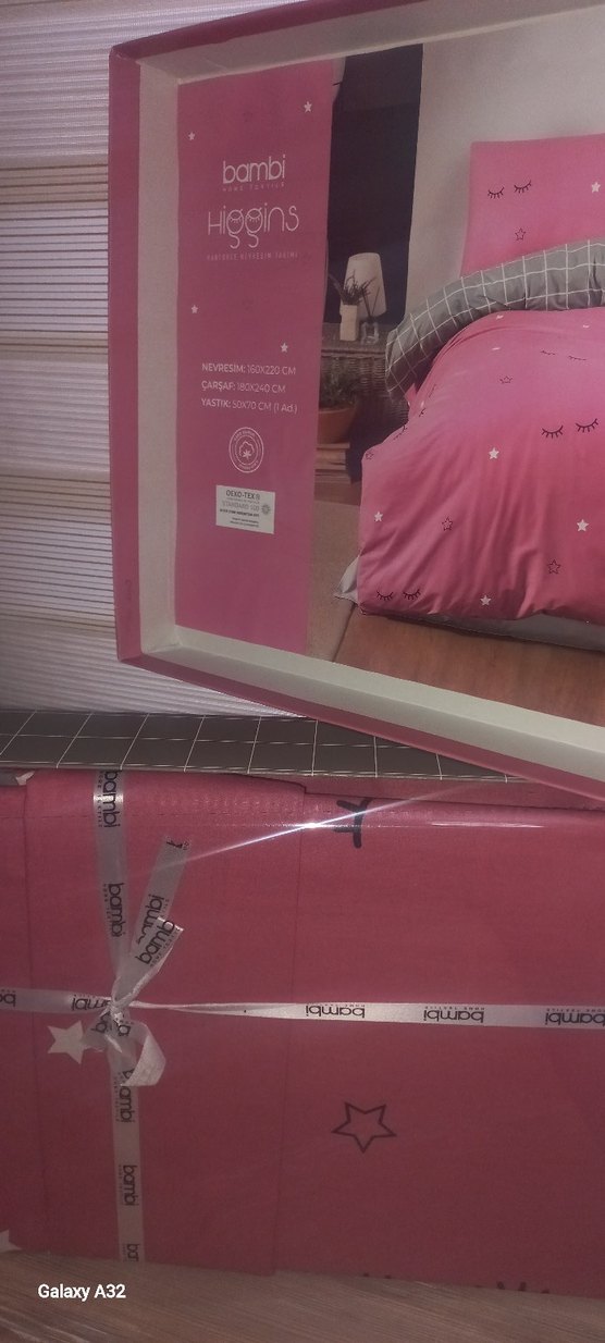 Pembe Baskılı Nevresim Takımı Gri Detaylı Bambi - Görsel 4