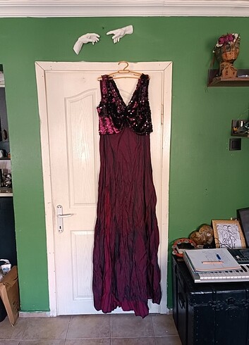 İki Parçalı Pul Payetli Bordo Abiye 44-46 bedene uyar - Görsel 2