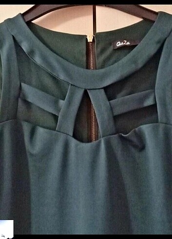 Zümrüt Yeşili Kafes yaka elbise - Görsel 2