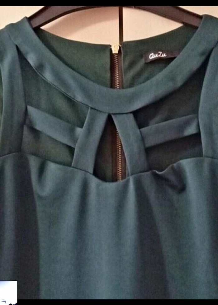 Zümrüt Yeşili Kafes yaka elbise - Görsel 2