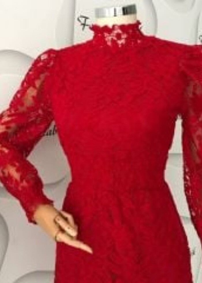 Balıkçı Yaka Dantel Elbise - Görsel 4