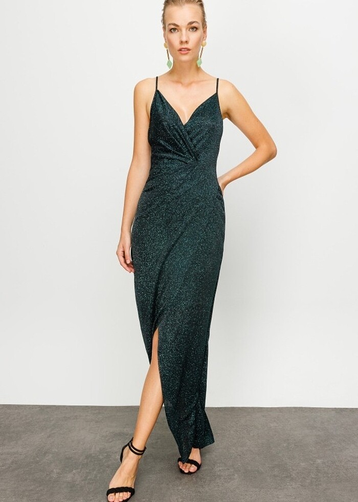 Zümrüt Yeşili Kromatik Simli Abiye - Görsel 2