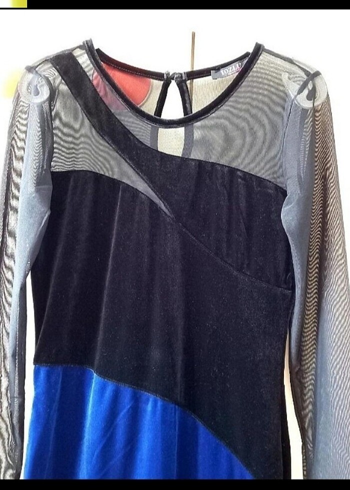 iki Renk Kadife Elbise - Görsel 2