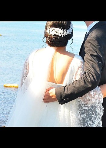 42 Beden beyaz Renk Dantel Detaylı Uzun Beyaz A Kesim Gelinlik