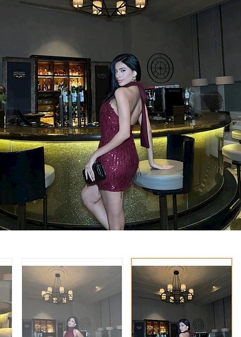 Bordo Straplez Mini Payetli Elbise - Görsel 3