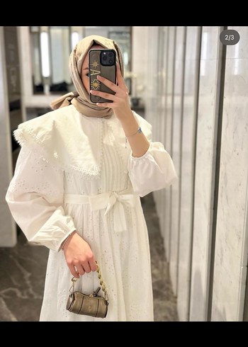 Beyaz fisto brode Uzun Pamuk Elbise - Görsel 2