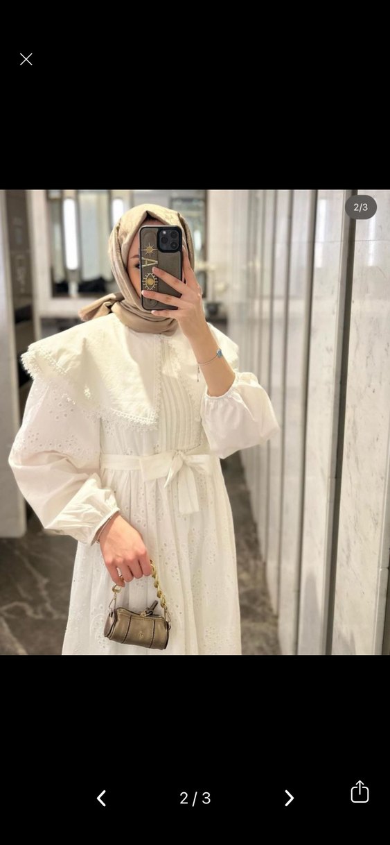 Beyaz fisto brode Uzun Pamuk Elbise - Görsel 2