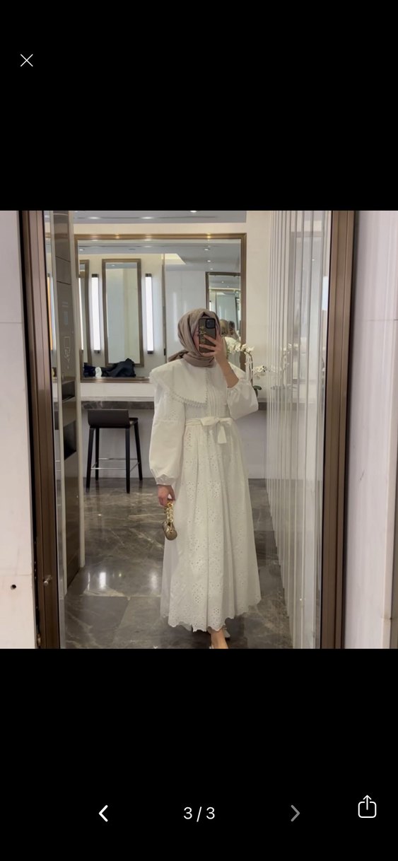 Beyaz fisto brode Uzun Pamuk Elbise - Görsel 3