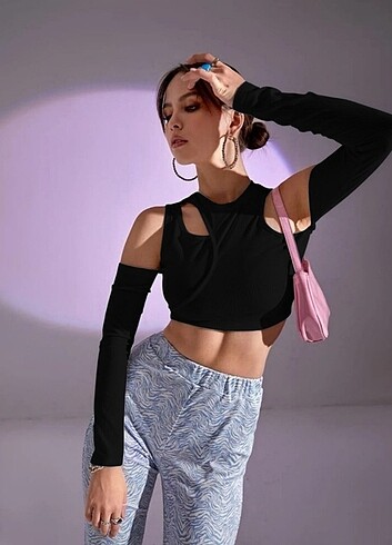 l Beden beyaz Renk Omuz Dekolteli Kaşkorse Crop Top